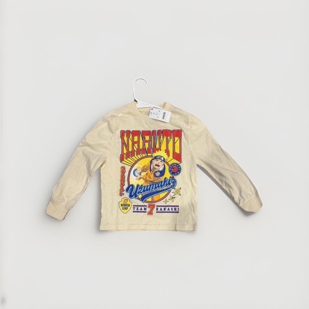 Naruto Youth Long Sleeve Shirt, Off White With Graphic Design Size XS 5-6